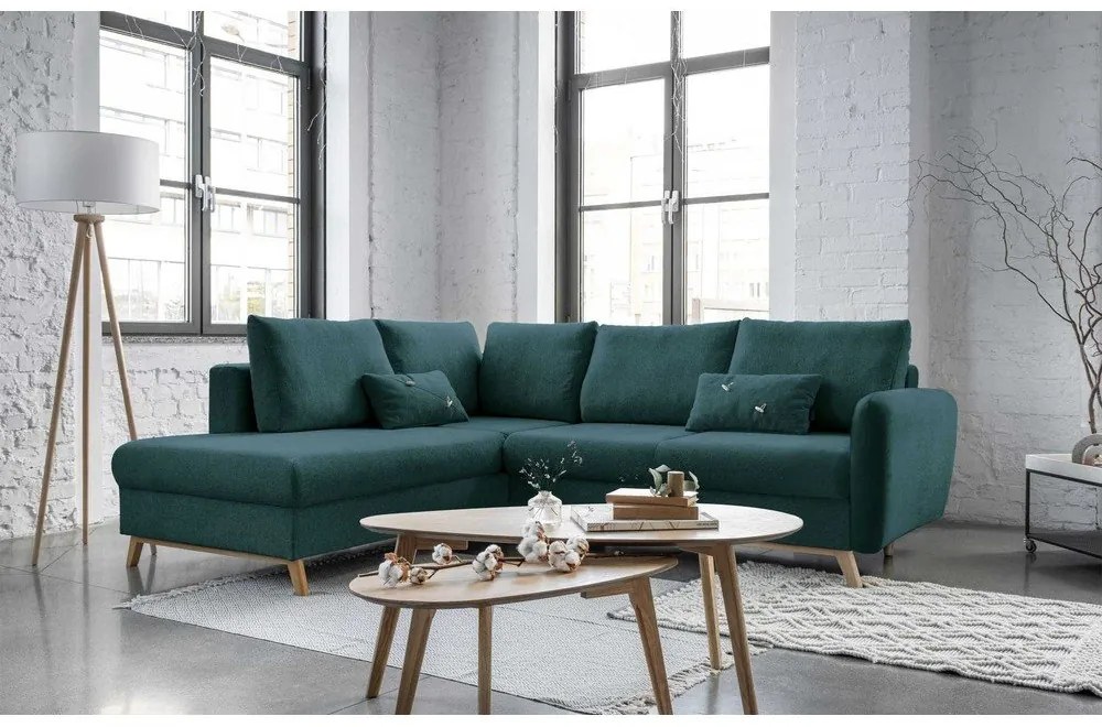 Divano letto angolare turchese L, angolo sinistro Scandic Lagom - Miuform