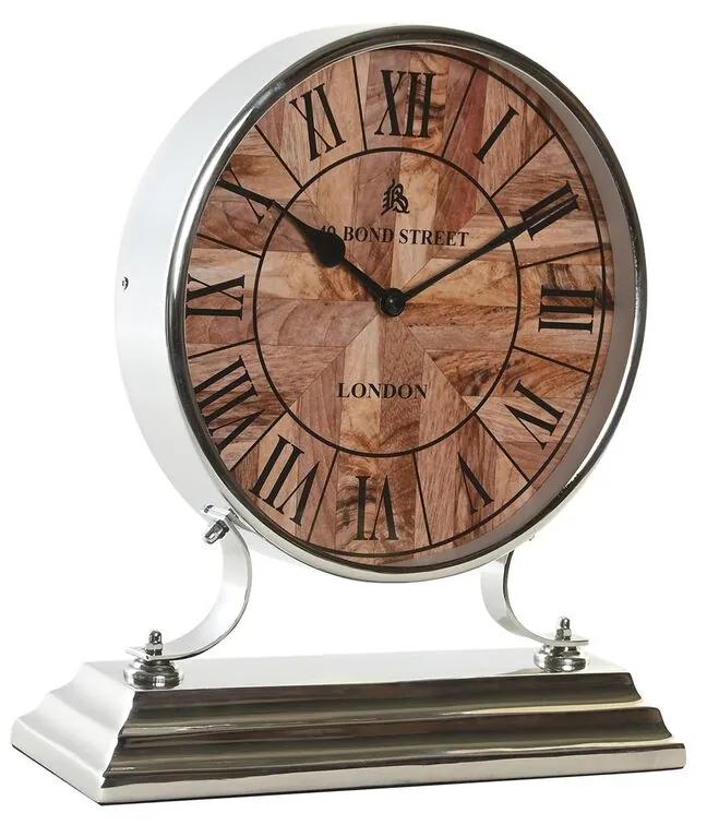 Orologio da Tavolo DKD Home Decor 30 x 9,5 x 33 cm Naturale Argentato Alluminio Legno di mango Tradizionale