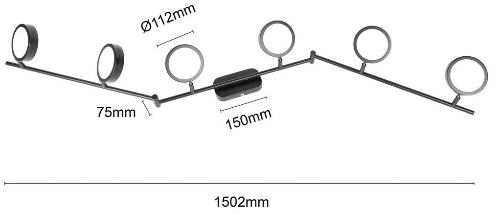 Faretto Lindby Neros, nero, a 6 luci, 150,2 cm, CCT, ferro