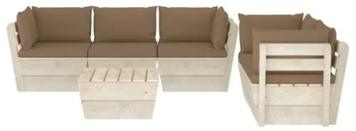 Set Divani da Giardino su Pallet 6 pz con Cuscini Legno Abete