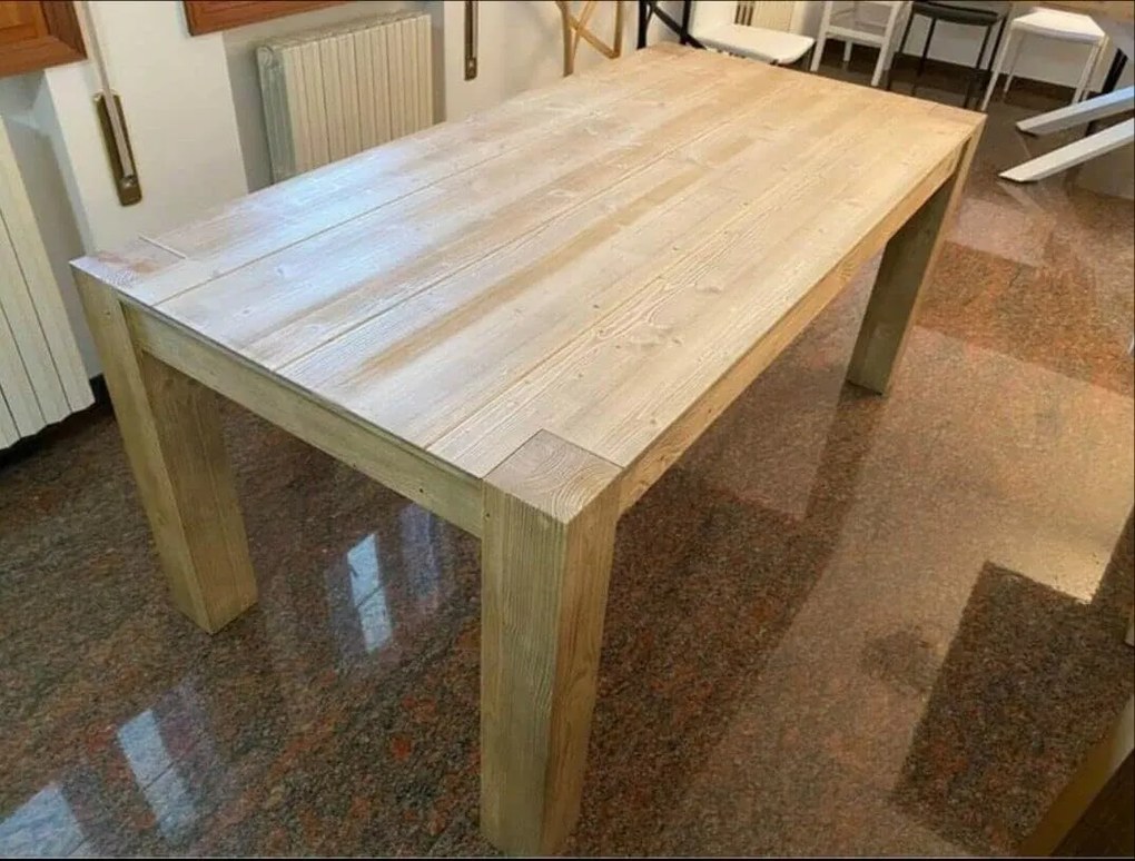 Tavolo da pranzo allungabile in legno abete naturale moderno 160x90 cm