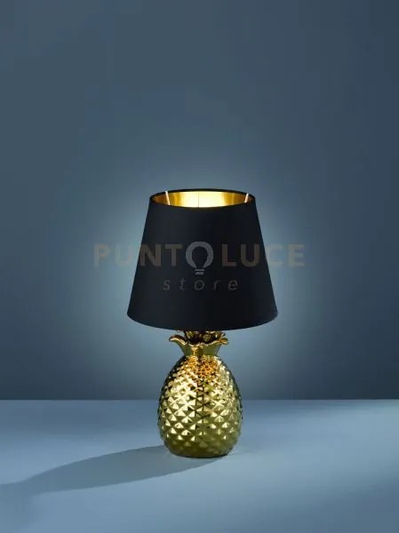 Pineapple lampada da tavolo ceramica ananas oro con paralume nero e...