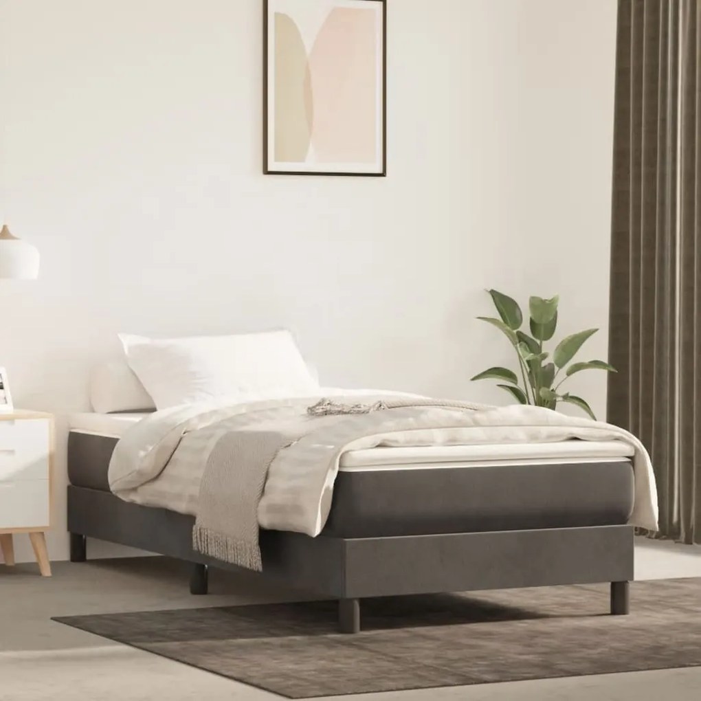 Materasso A Molle Grigio Scuro 100x210x20 Cm İn Velluto /