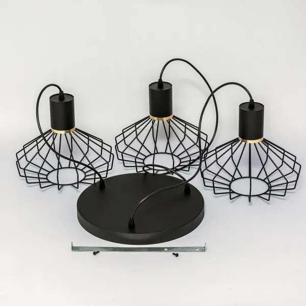 Lampadario a sospensione con cavo SOLANO 3xE27/15W/230V nero/oro