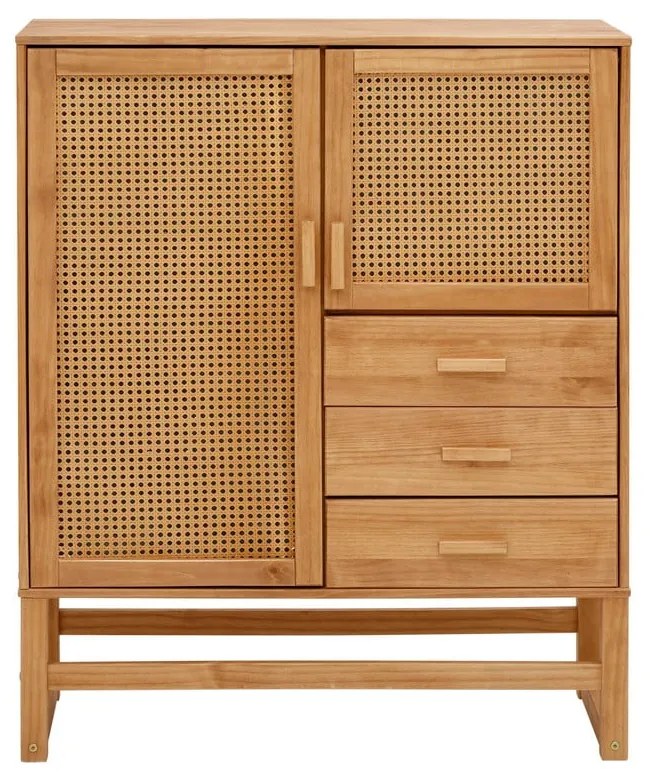 Cassettiera in legno di pino con ante in rattan , larghezza 90 cm Jolene - Støraa