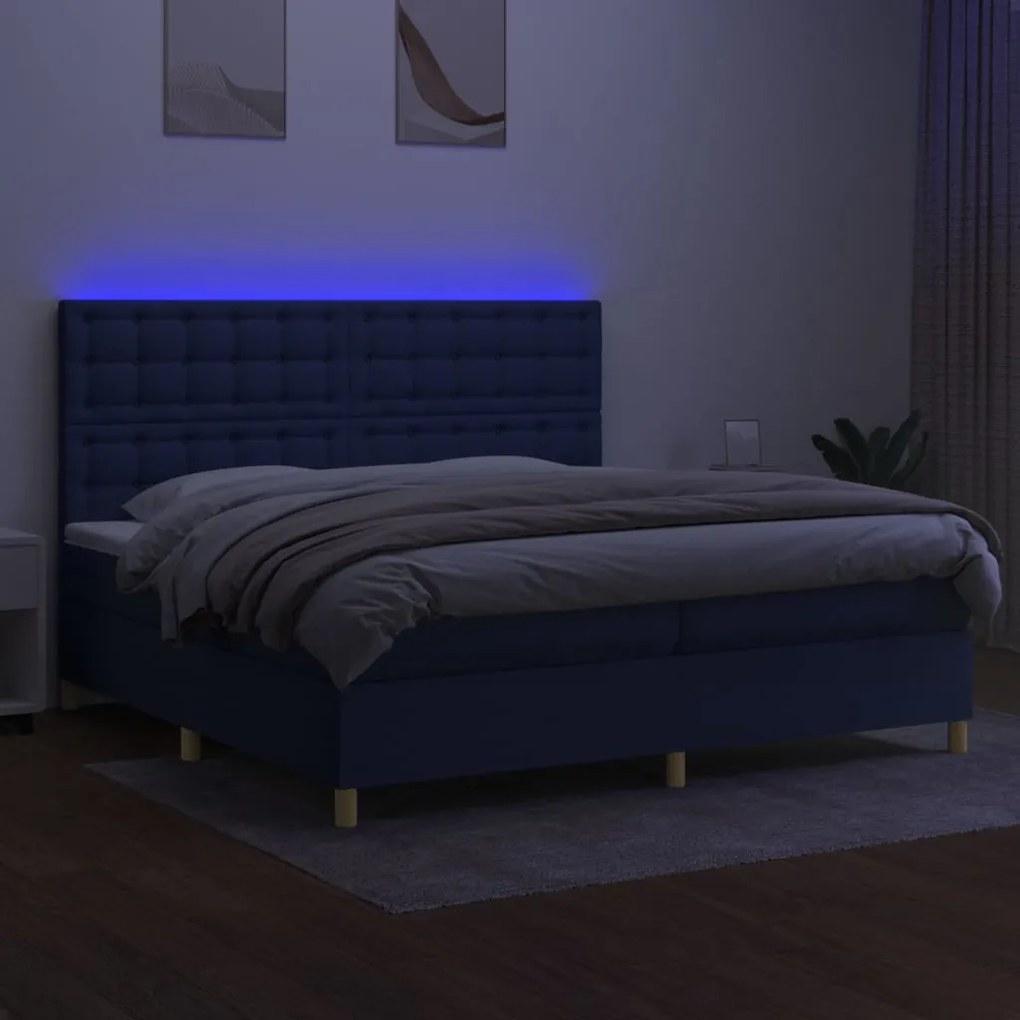 Letto a molle materasso e led blu 200x200cm in tessuto