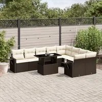 Set Divani da Giardino 10pz con Cuscini in Polyrattan Marrone 3268133