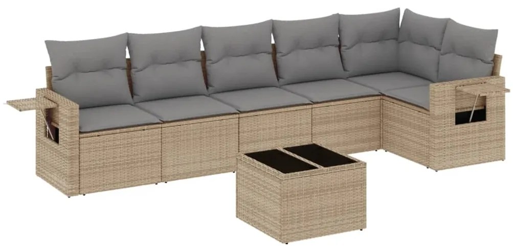 Set divani da giardino 7 pz con cuscini beige in polyrattan