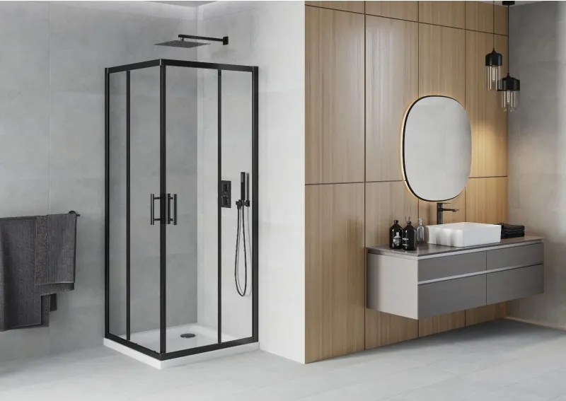 Mexen Rio cabina doccia quadrata 80 x 80 cm, trasparente, nera + piatto doccia Flat, bianco - 860-080-080-70-00-4010B