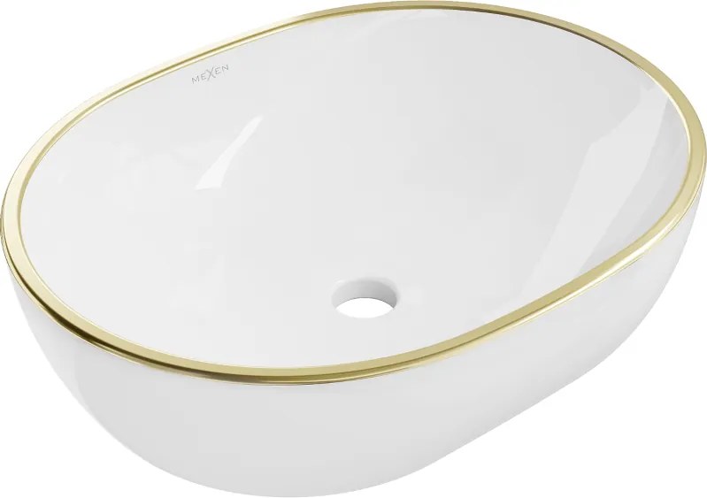 Mexen Viki lavabo da appoggio 48 x 35 cm, bianco/bordo oro - 21054805