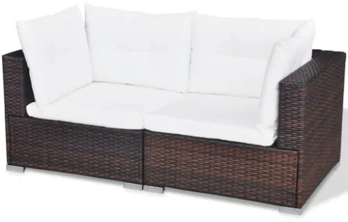 Set Divani da Giardino 10 pz con Cuscini in Polyrattan Marrone