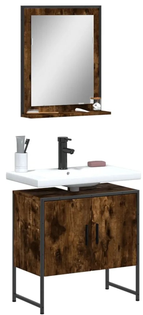 Set Mobili Da Bagno 2 Pz Rovere Fumo İn Legno Multistrato /