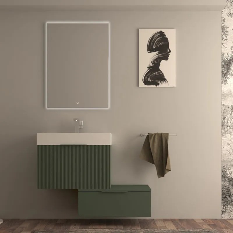 Mobile da bagno sotto lavabo Modula verde opaco laccato opaco L 70 x H 43 x P 44 cm 2 cassetti, lavabo non incluso