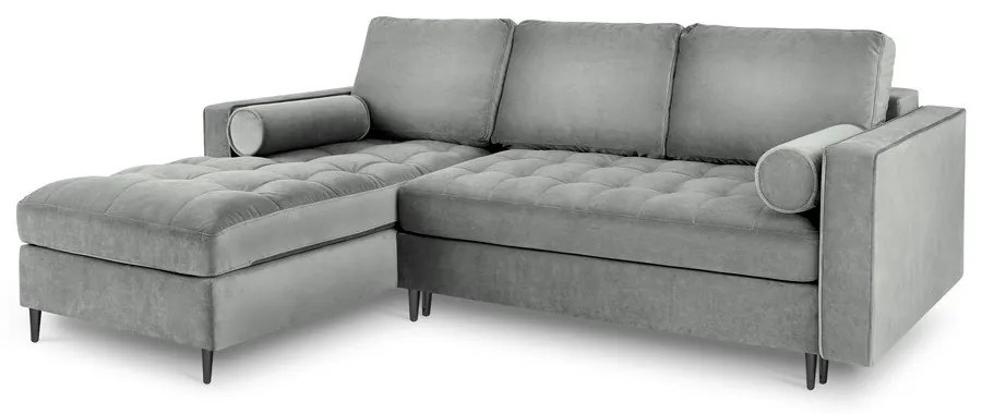 Divano letto angolare in velluto grigio chiaro, angolo sinistro Santo - Milo Casa