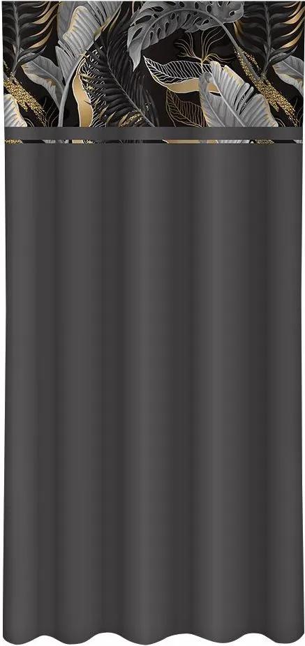 Tenda semplice grigio scuro con stampa di foglie grigie e oro Larghezza: 160 cm | Lunghezza: 270 cm