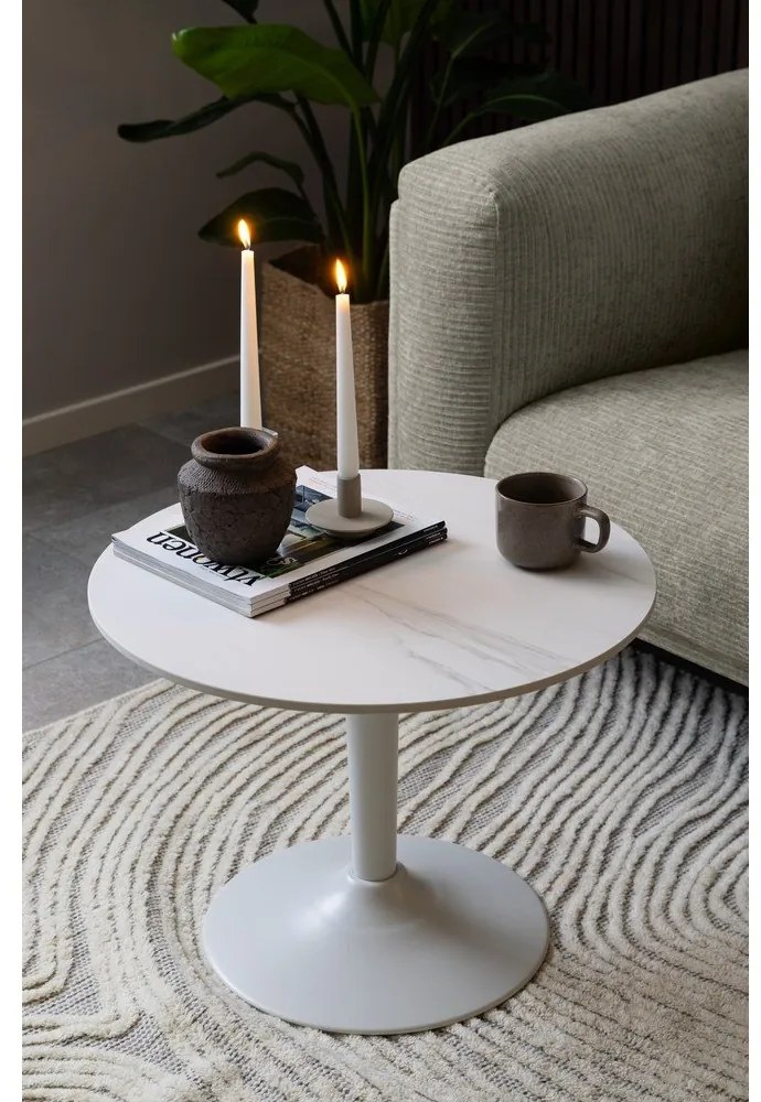 Tavolino rotondo bianco con piano in ceramica ø 60 cm Malta - Actona