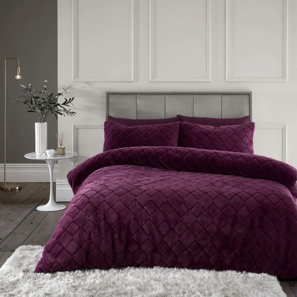 Biancheria da letto singola bordeaux in microplush 135x200 cm Cosy Diamond - Catherine Lansfield