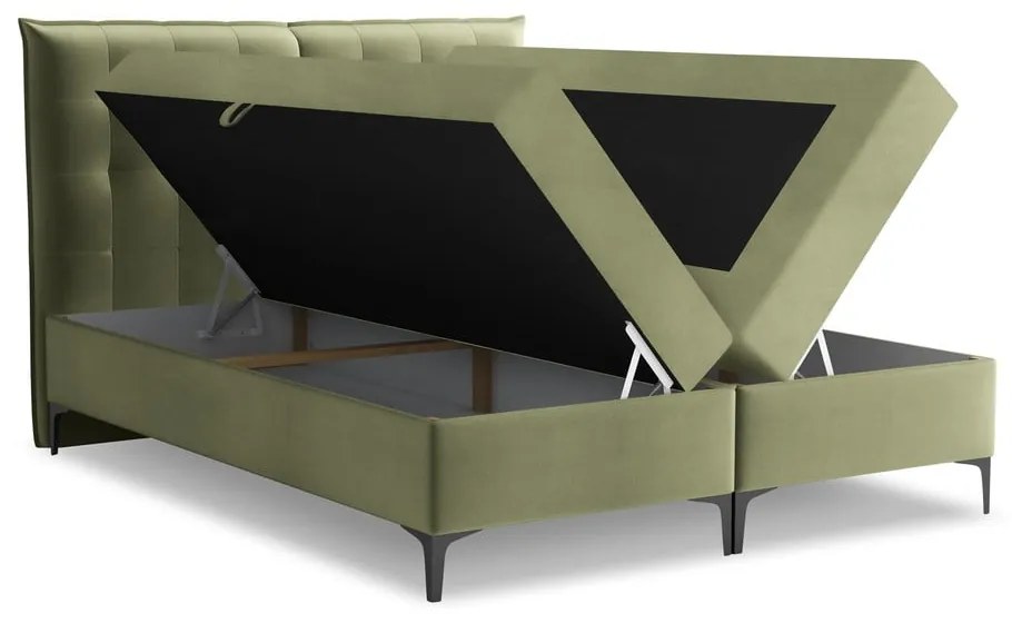 Letto boxspring verde con contenitore 160x200 cm Mikana – Makamii
