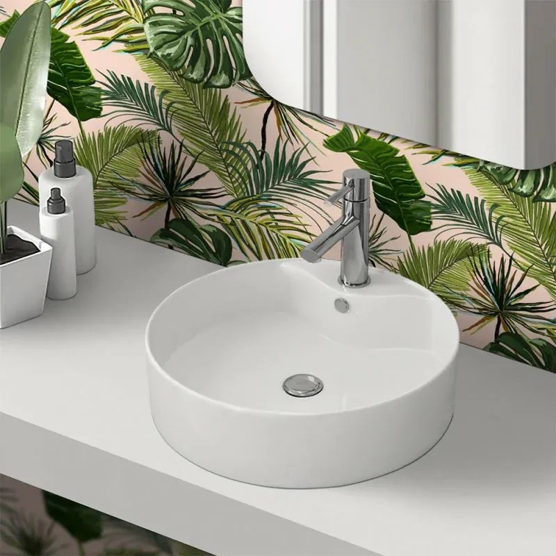 Lavabo da appoggio tondo D. 46 cm in ceramica bianco lucida