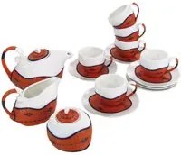 Set Tazze The 9 Pezzi con Teiera e Lattiera in Porcellana Decoro in Bamb Arancione