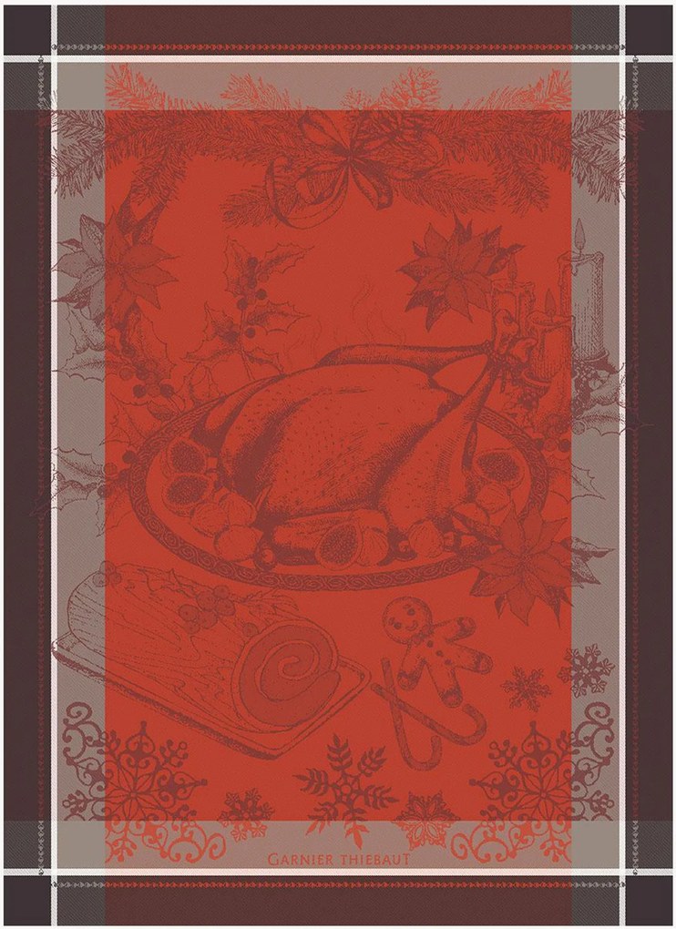 Set di 4 strofinacci jacquard Dinde De Noel Vermillon