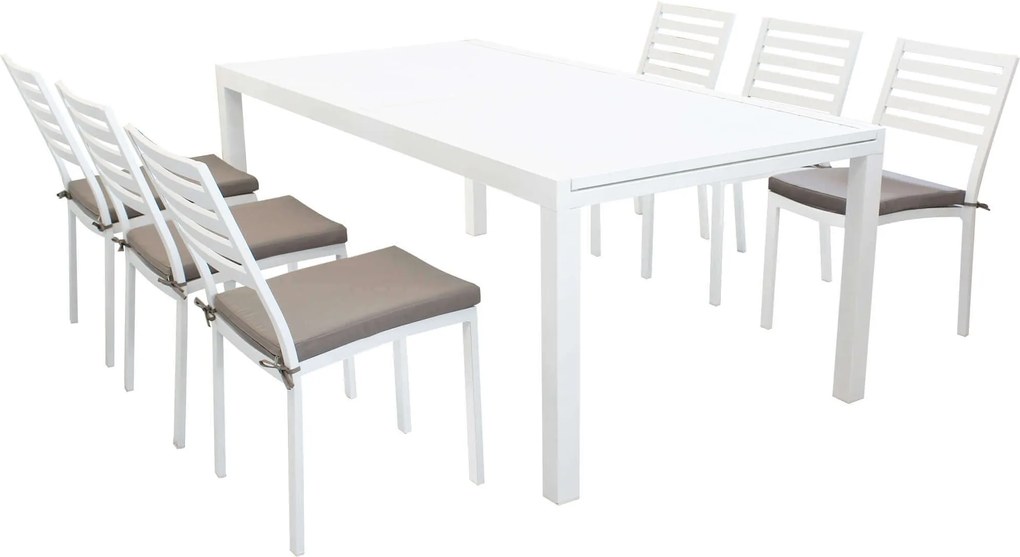 DEXTER - set tavolo in alluminio cm 200/300 x 100 x 74 h con 6 sedie Dexter