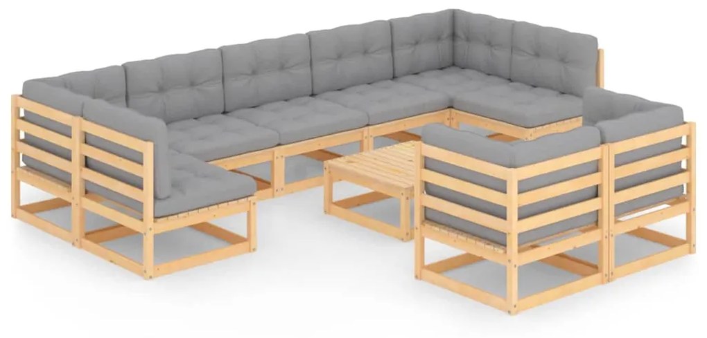 Set divani da giardino 10 pz con cuscini legno massello di pino