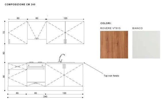 Cucina Lineare 240 Cm Bianca Con Top Antracite Mod. Gourmet