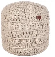 Pouf poggiapiedi moderno tessuto a mano in cotone beige 45 x 45 cm soggiorno camera da letto