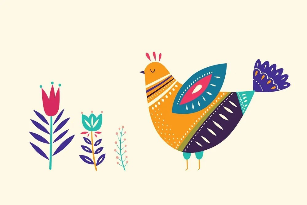 Quadro su tela – Gallinella in stile folk