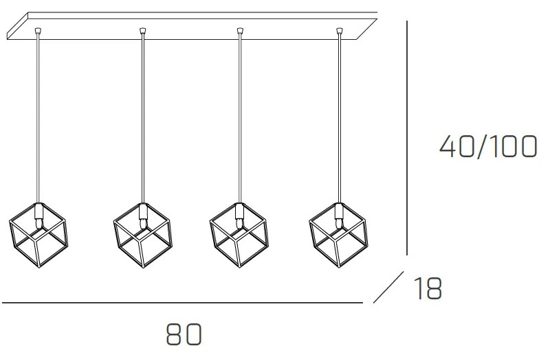 Sospensione Moderna Rettangolare Frame Metallo Cromo 4 Luci G9