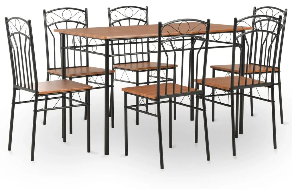 Set Da Pranzo 7 Pz İn Mdf E Acciaio Marrone /