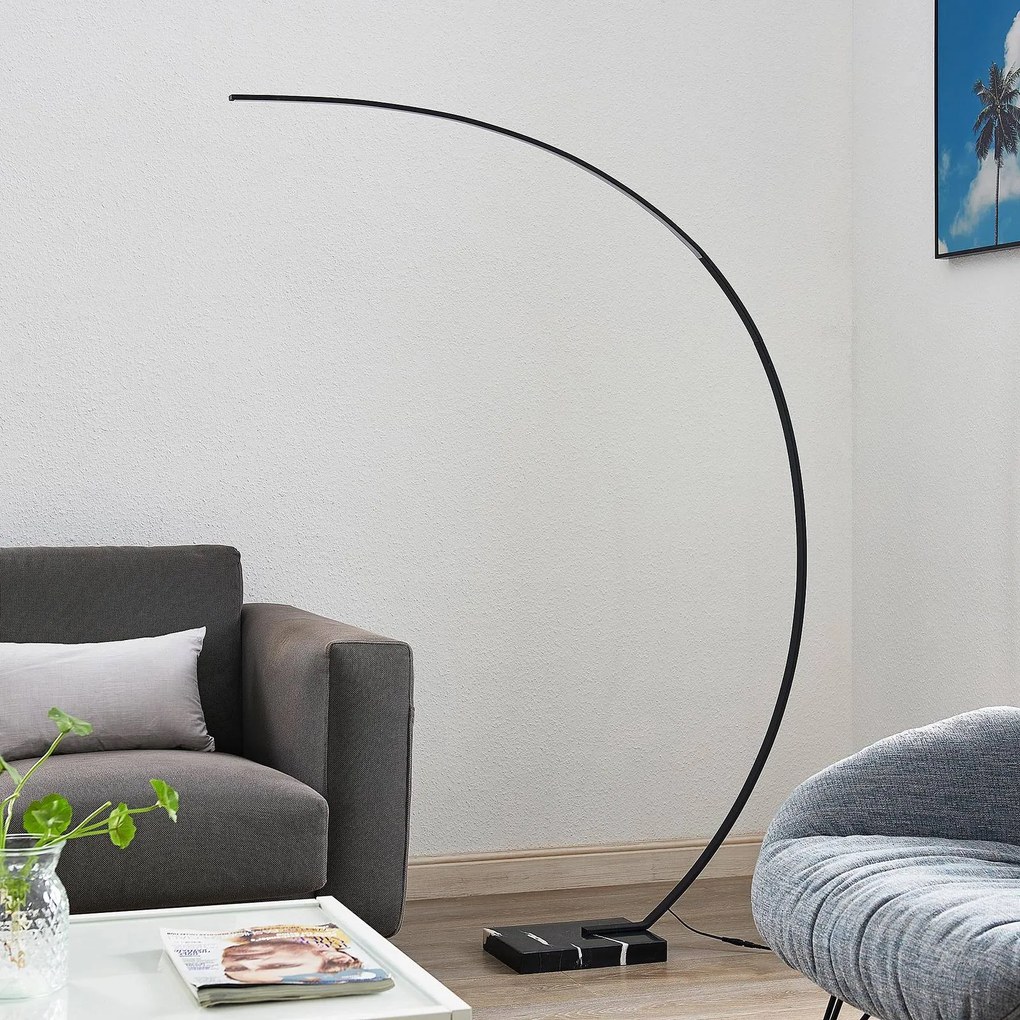 Lampada ad arco Kendra Lindby, dimmerabile, Nero, Soggiorno / Sala da pranzo, Metallo, Moderno, Lampada da terra