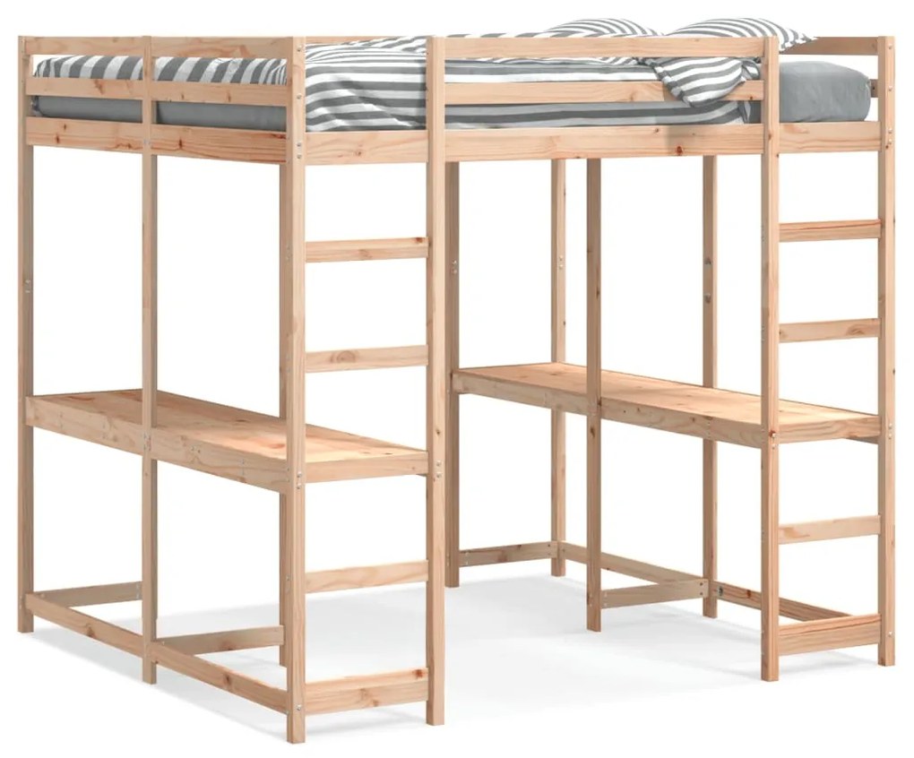 Letto Soppalco Con Scrivania E Scala 140x200 Cm Massello Pino /