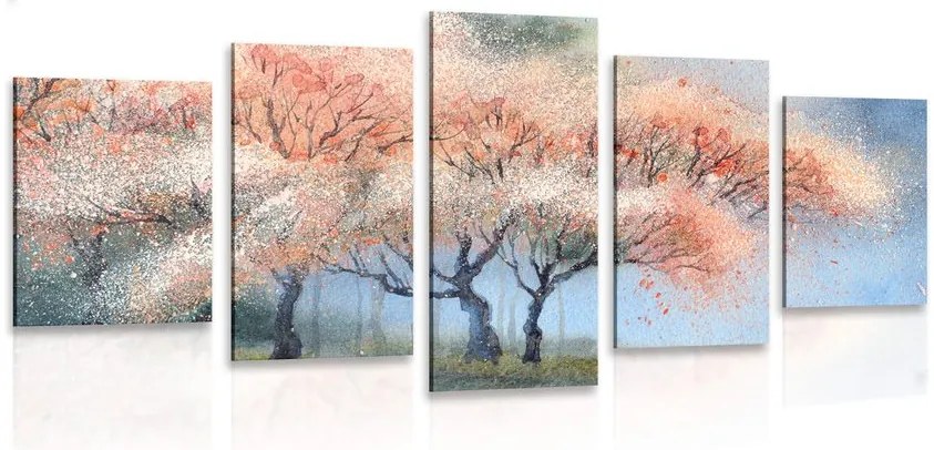 Quadri 5 pezzi – Alberi fioriti ad acquerello