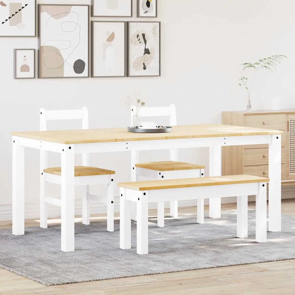 Set Da Pranzo 4 Pz Panama Bianco İn Legno Massello Di Pino /