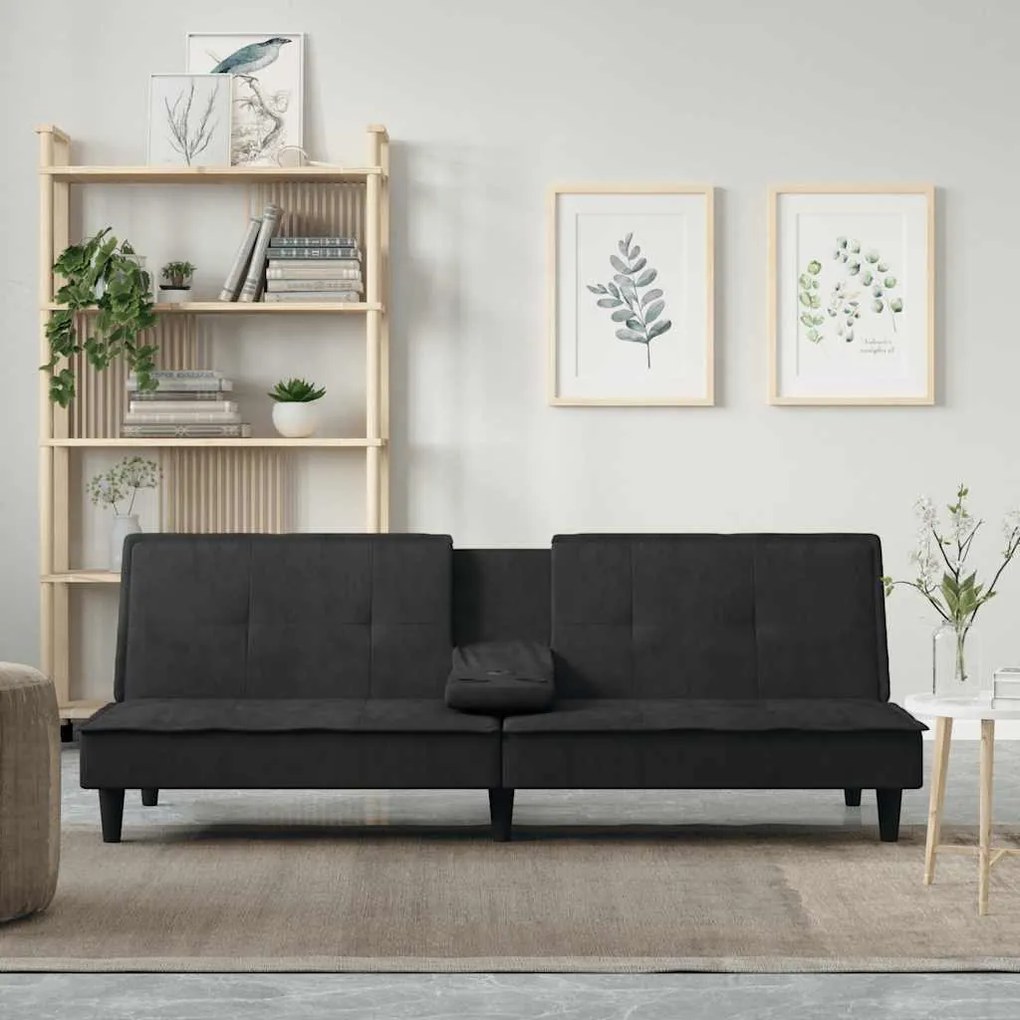 Divano Letto Con Portabicchieri İn Velluto Nero /