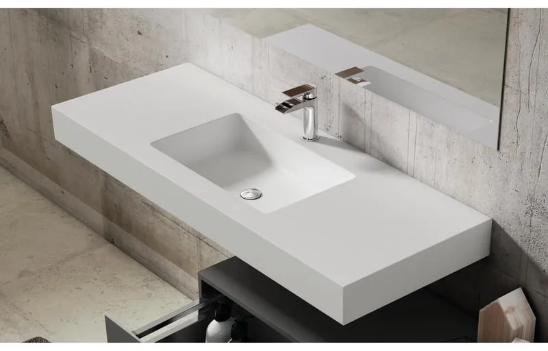 Lavabo a incasso rettangolare vasca centrale SOLID L 121 x H 14 x P 46 cm in solid surface bianco opaco