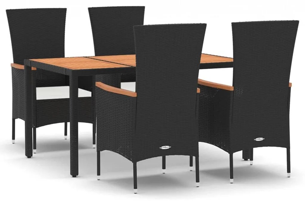 Set da pranzo da giardino 5 pz nero con cuscini in polyrattan