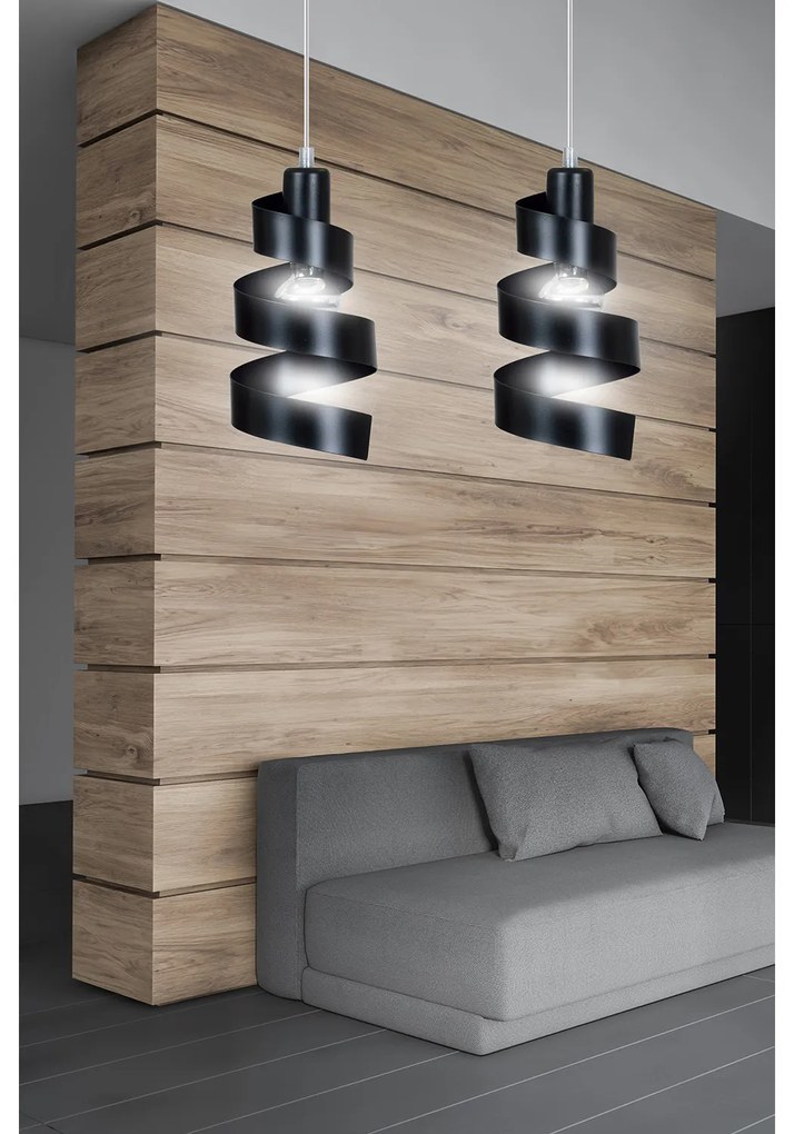 Lampadario Moderno 2 Luci Tristano In Acciaio Nero Con Fasce A Spirale