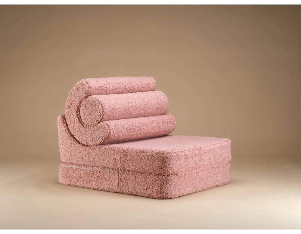Poltrona per bambini rosa con rivestimento in bouclé Flipster – Wigiwama