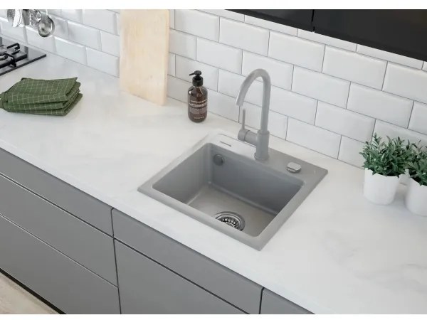 Deante ZQZ_S103 - Lavello da cucina ZORBA 44 x 44 cm, granito/grigio metallizzato