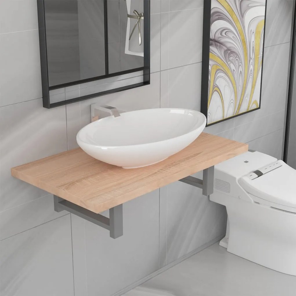 Set Mobili Da Bagno 2 Pz Ceramica Rovere /