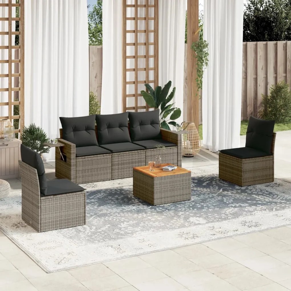 Set divano da giardino 6 pz con cuscini grigio in polyrattan