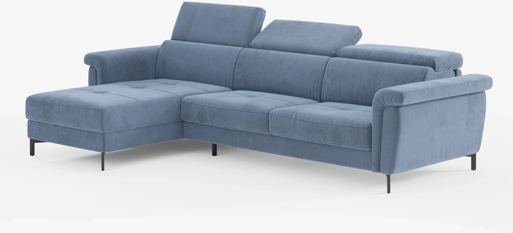 Capri Divano letto angolare con penisola contenitore e poggiatesta reclinabili - elegante tessuto smacchiabile T30