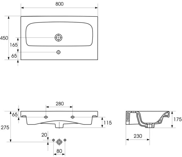 Cersanit K116-013-ECO - Lavabo da incasso MODUO 45x80 cm ceramica/bianco lucido