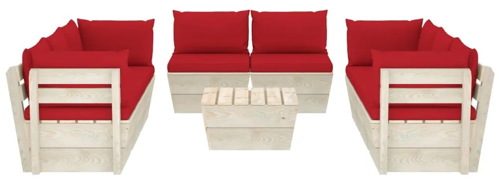 Set Divani da Giardino su Pallet 9 pz con Cuscini Legno Abete