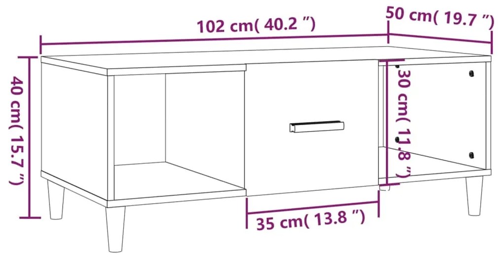 Tavolino da Salotto Bianco 102x50x40 cm in Legno Multistrato