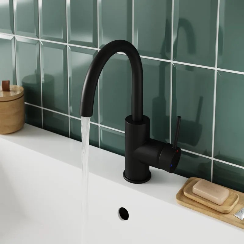 Rubinetto per lavabo ad incasso Loa nero spazzolato opaco SENSEA H 27.3 cm