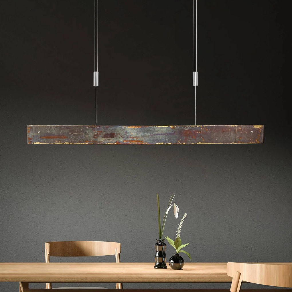 Lampada LED a sospensione Malu di Quitani, ossidata oro, lunghezza 100 cm dimmerabile, Ottone / Oro, Soggiorno / Sala da pranzo, Alluminio, Moderno